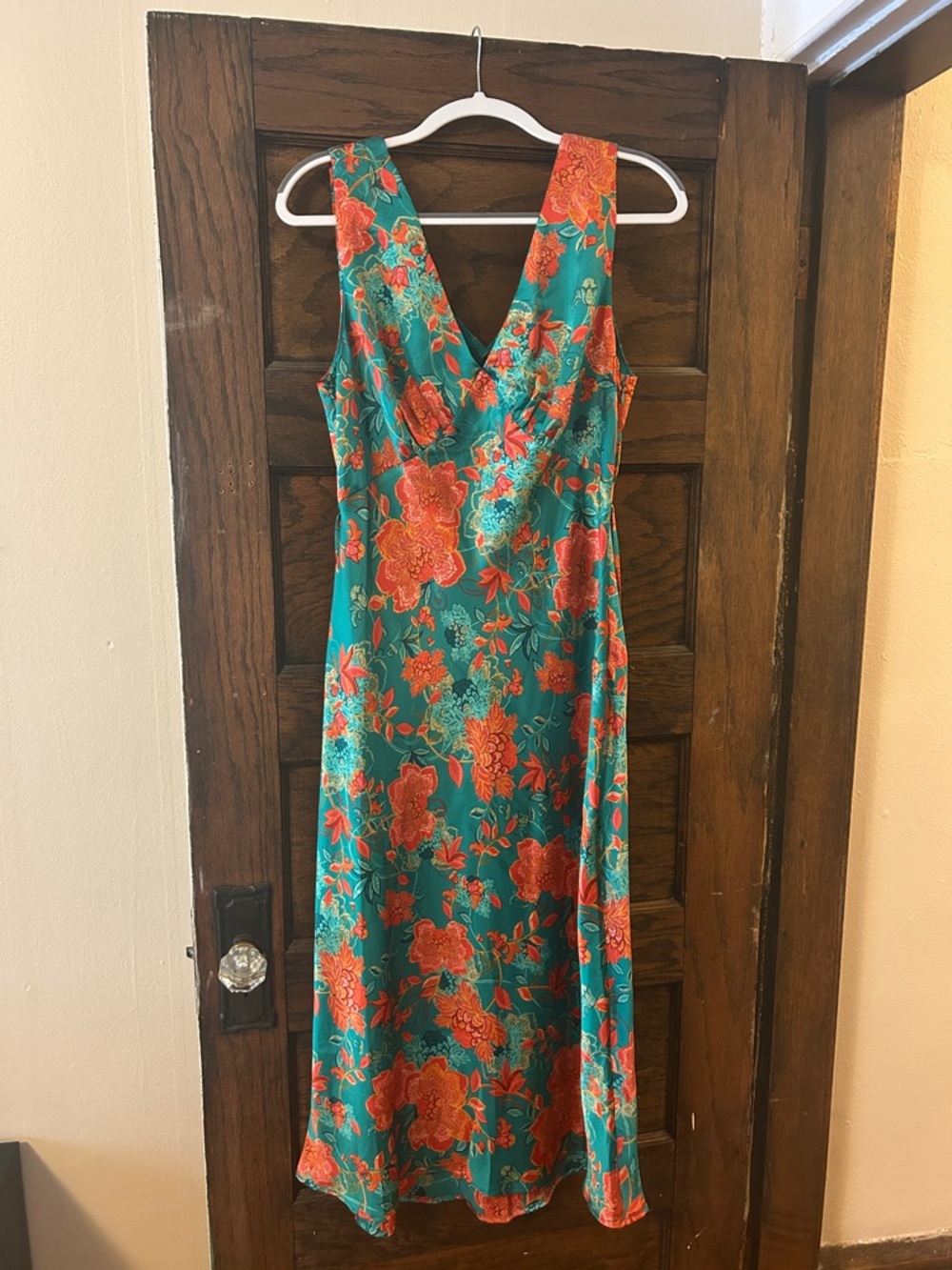 Dress Forum Teal Maxi Dress with Orange Floral Print